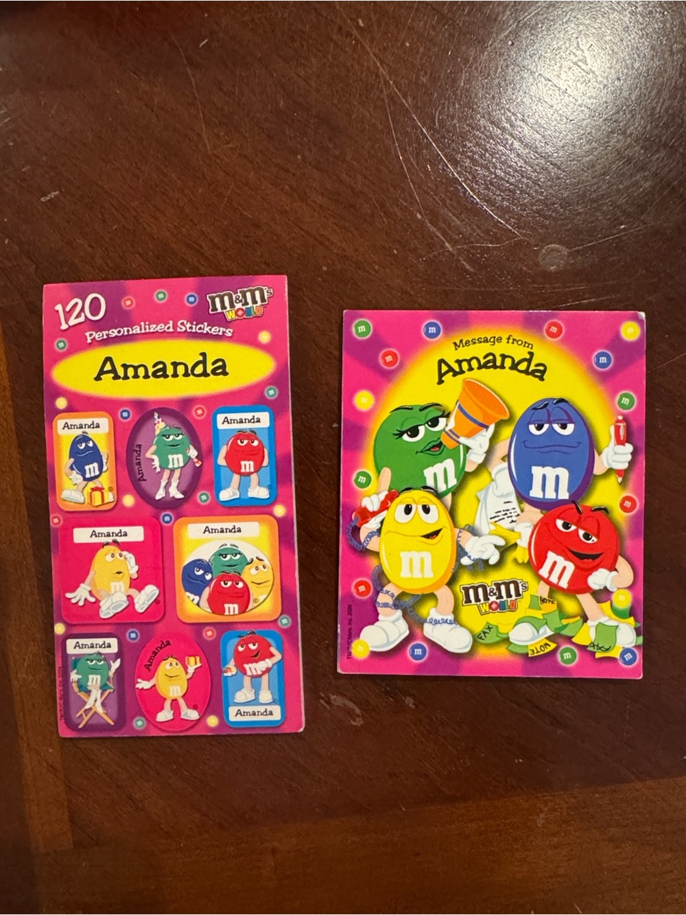 M&M's  World Personalized Amanda Sticker Set & note pad
